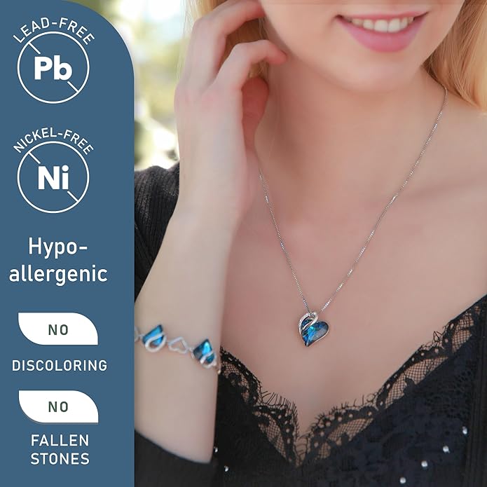 Necklaces for Women, Infinity Love Birthstone Heart Crystal Pendant, Birthday Jewelry Gifts for Her, Mom, and Wife, Silver Plated, 18 plus 2 inch Adjustable Chain