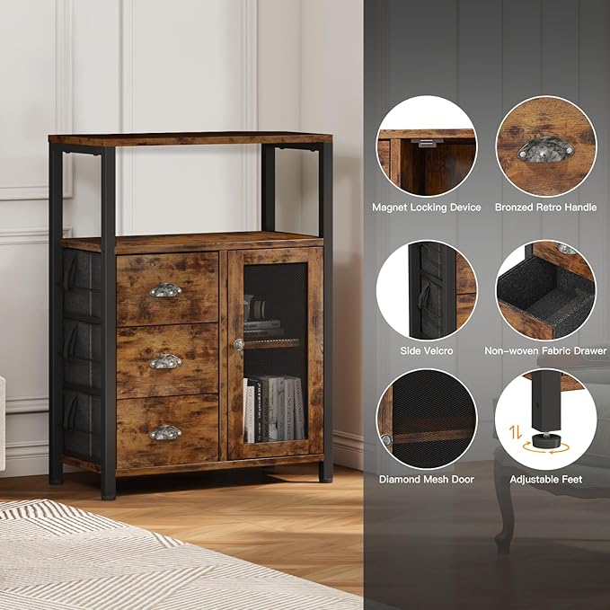 Homeiju Bathroom Floor Storage Cabinet Organizer with 3 Removable Drawers and 1 Door, Industrial Floor Storage Cabinet for Kitchen, Living Room, Bathroom, Home Office