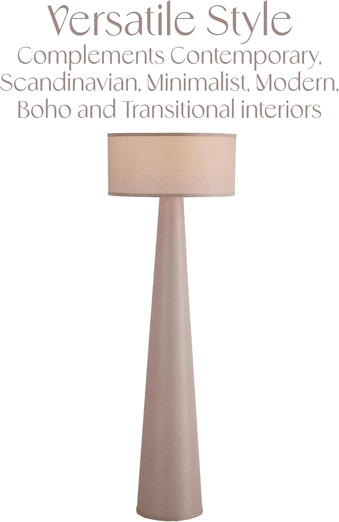 Floor Lamp - Branch and Wick – 59” Tall Standing Linen Lamp with Fabric Shade, LED Bulb Included – Elegant Corner Lamp for Living Room, Bedroom, Office - Taupe