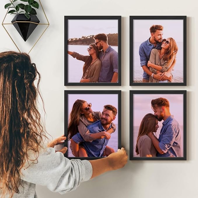 Renditions Gallery Set of 4, 11X14 Custom Photo Prints with Real Wood Picture Frames. Create Personalized Photos with Peel & Stick Photo Frames. Black Frame