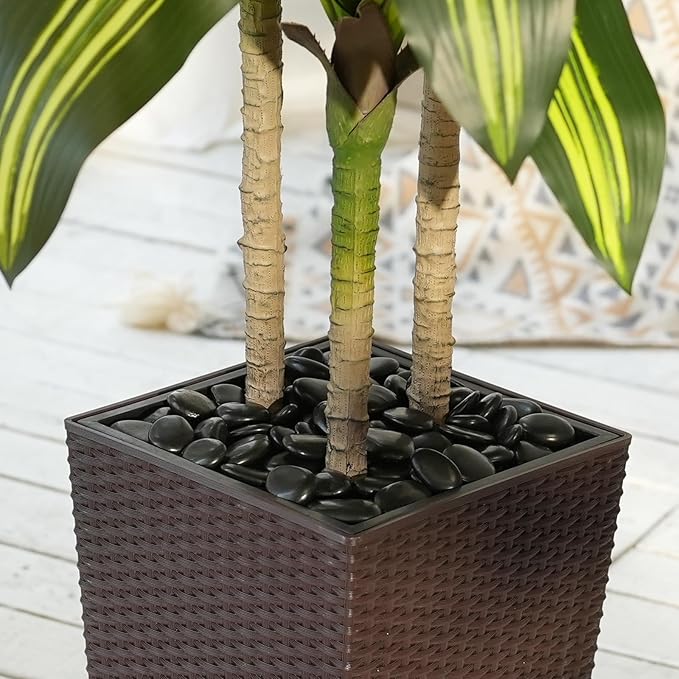 Artificial Dracaena Tree 5ft – UV Resistant Tall Fake Plant with Large Taper Planter & Pebbles– Large Potted Faux Tree for Indoor & Outdoor, Living Room, Office, Porch, Home Decor, VN127