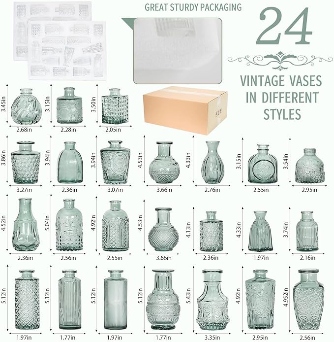 Mini Bud Vases As Wedding Centerpieces for Tables,Clear Bud Vases for Flowers,Small Flower Vases Suitable for Birthday Party,Anniversary,Wedding Reception,Baby Shower (Green, 24PCS)