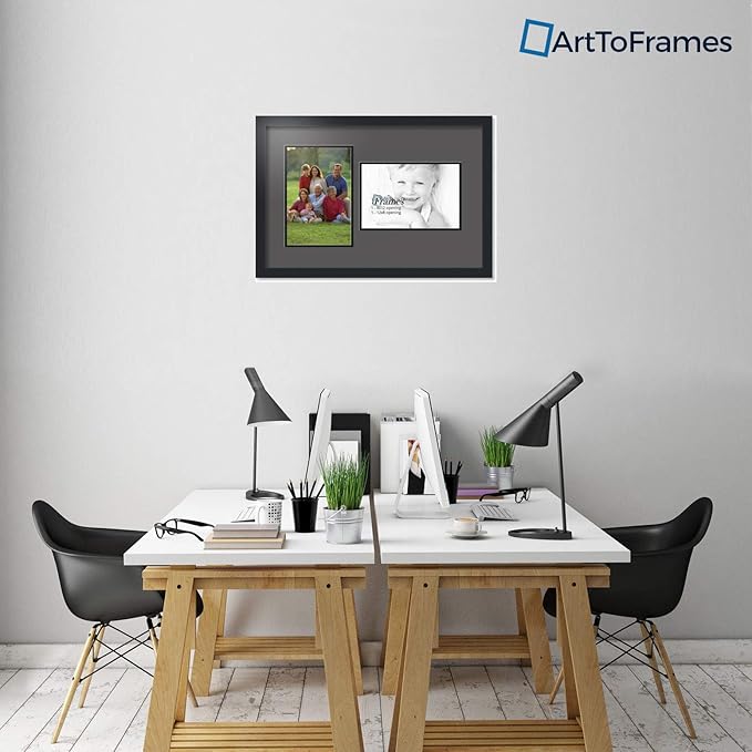 ArtToFrames Collage Photo Frame Double Mat with 2 - 8x12 Openings and Satin Black Frame
