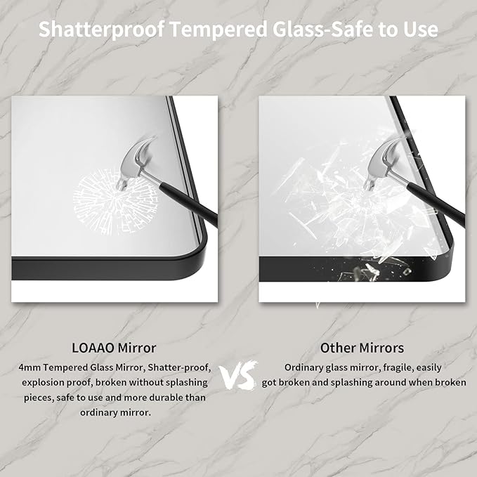 LOAAO 40X30 Inch Black Metal Framed Bathroom Mirror for Wall, Matte Black Bathroom Vanity Mirror Farmhouse, Large Rounded Rectangle Mirror, Anti-Rust, Tempered Glass, Hangs Horizontally or Vertically