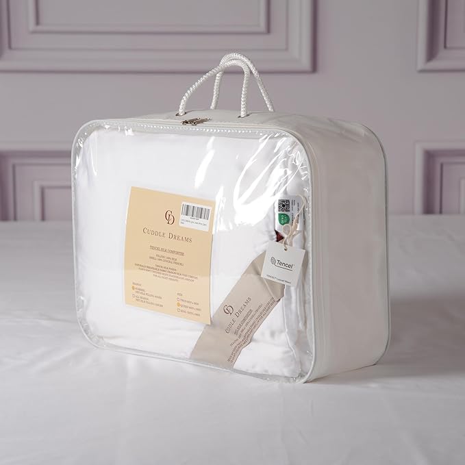CUDDLE DREAMS Lightweight Silk Filled Comforter for Summer, Detachable Tencel Duvet Cover for Easy Care, Naturally Breathable (White, King)