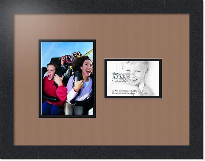 ArtToFrames Collage Photo Frame Double Mat with 1 - 3.5x5^ 5x7 Openings and Satin Black Frame
