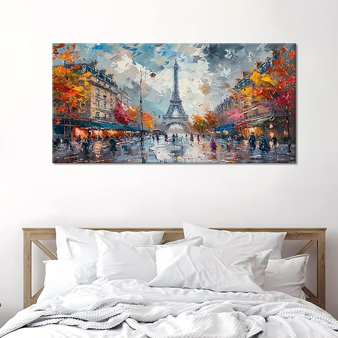 Piy Painting Eiffel Tower in Paris French Landscape Street View Wall Art Decor Artwork for Bedroom (30x60 Inches)