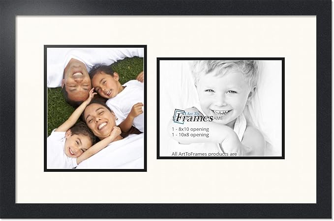 ArtToFrames Collage Photo Frame Double Mat with 2 - 8x10 Openings and Satin Black Frame