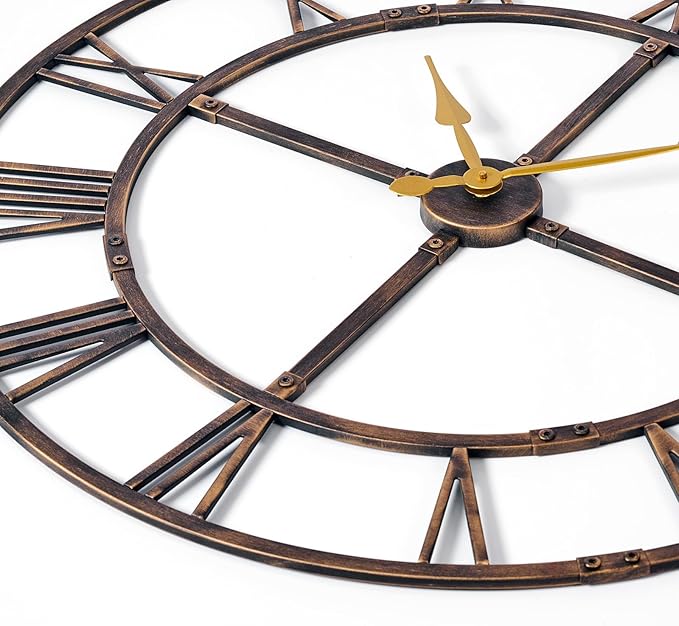 Large Wall Clock for Living Room Decor – 40 Inch Silent Non-Ticking Modern Farmhouse Wall Clock, Oversized Decorative Metal Roman Numeral Clock, Bronze