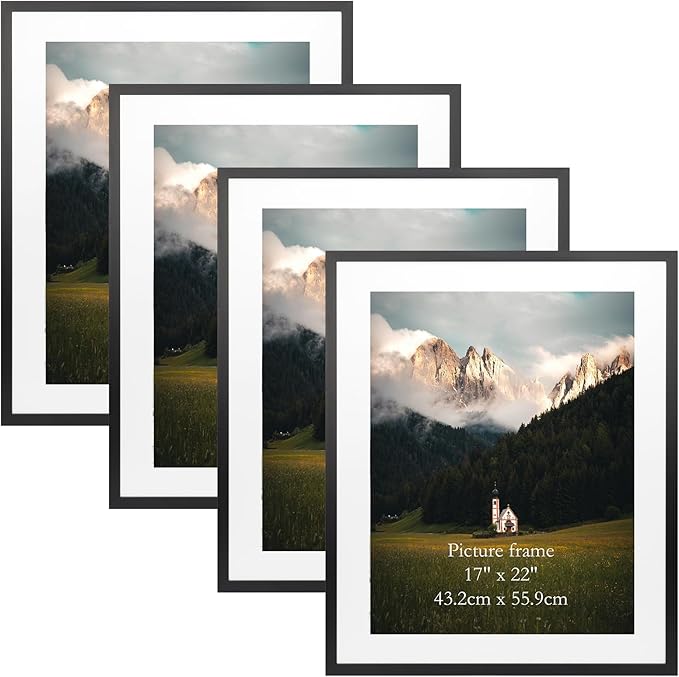 Giftgarden 21x26 Picture Frames Matted to 17x22 Picture with Mat, Display 21x26 Poster without Mat or 17x22 Poster with Mat, Black, Set of 4