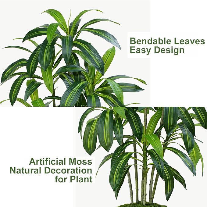 Dracaena Plant Artificial Tree 5Ft Tall Fake Tropical Floor Plants Potted Artificial Silk Tree Leaf Faux Trees White Tall Planter for Home Office Living Room Indoor Outdoor Decor