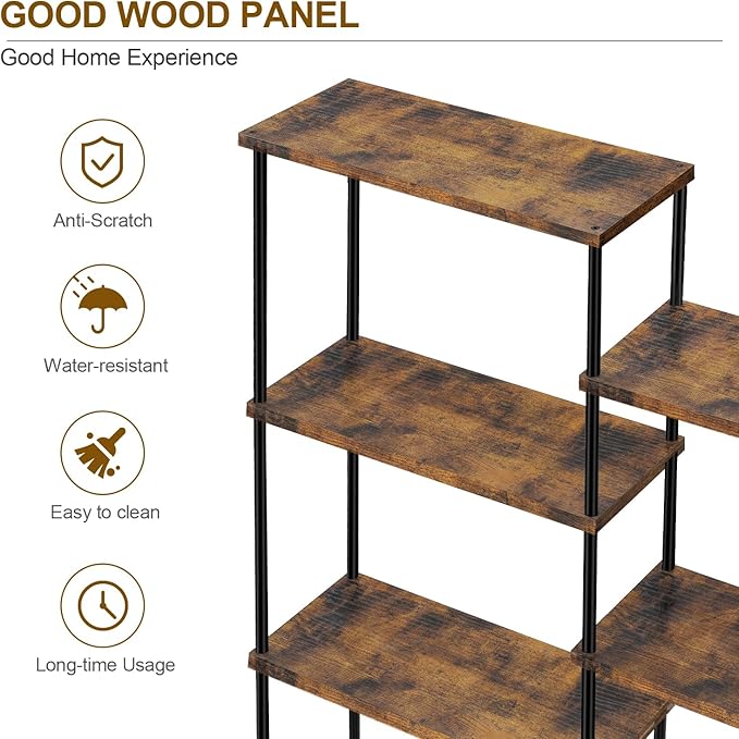 MOOACE 5 Tier Bookshelf, Industrial Style Bookcases with 14 Open Display Shelves, Open Large Storage Bookshelves Shelving with Anti-Falling Device for Bedroom,Living Room, Office Display Cabinet Brown