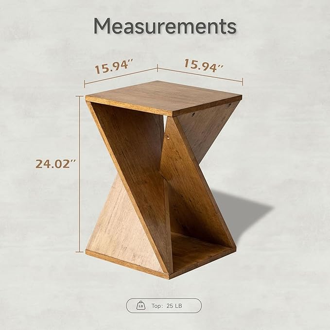 Farmhouse End Table Square Solid Wood Pedestal Side Table Rustic Plant Stand with Twisted Design for Living Room, Bedroom, Office, Natural Wood