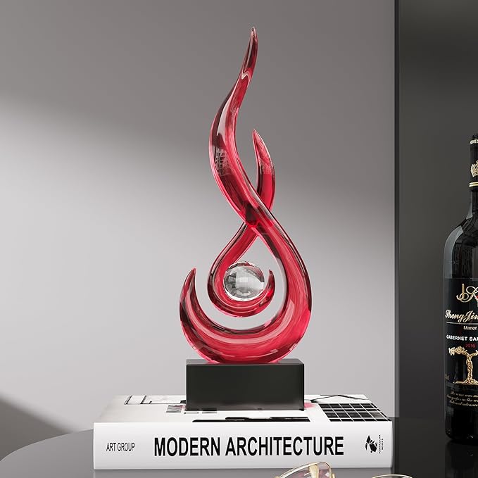 Red Decor Modern Flame Statue Home Decorations for Living Room, 11.8" H Shelf Decor Accents, Abstract Art Resin Sculpture for Dining Room Office Coffee Table Centerpiece