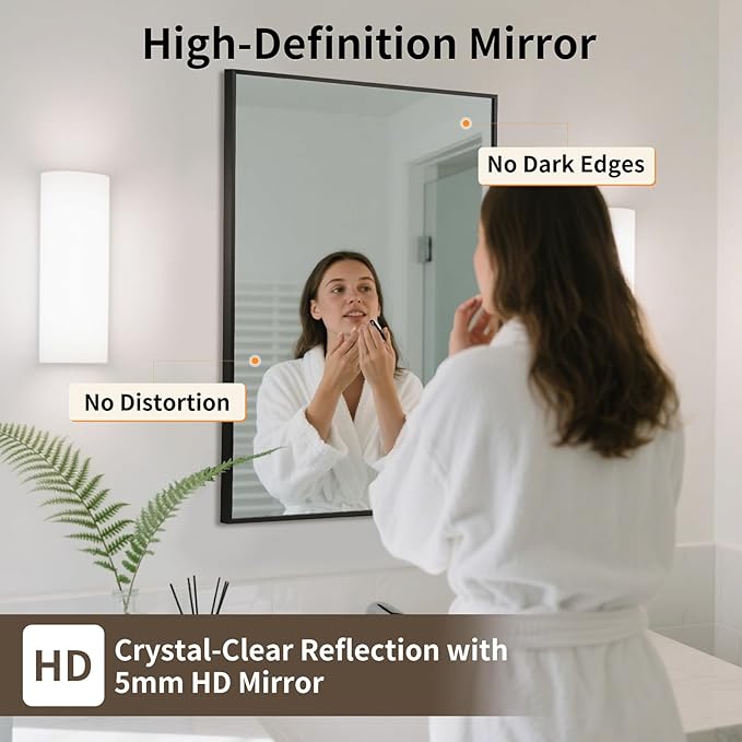 Matte Black Mirror, 24x32 Inch Aluminum Framed Rectangle Mirror, Anti-Rust, Tempered Glass, Square Corner Wall Mirror for Over Sink, Vanity, Bedroom, Entryway, Horizontal/Vertical