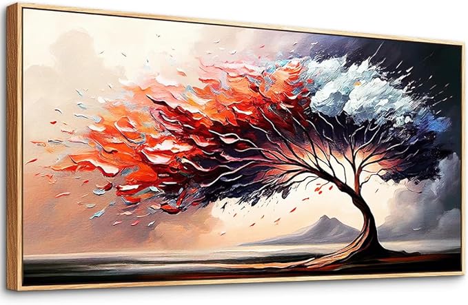 MHARTK66 Large Wood Framed Wall Art For Living Room Canvas Wall Decor For Bedroom Abstract Tree Landscape Wall Paintings Office Decorations Prints Pictures Artwork Ready To Hang Hotel Room Mural