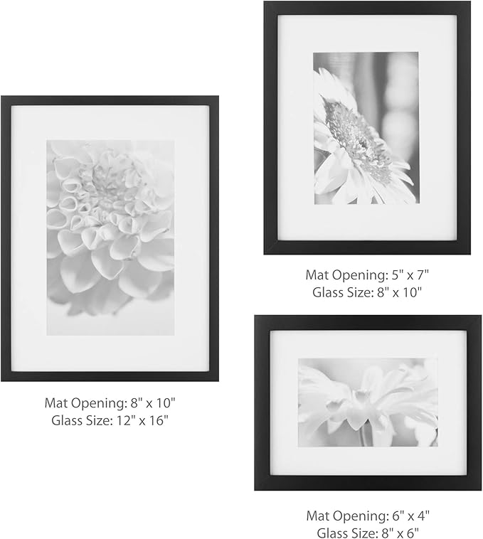 Gallery Perfect - 7-Piece Black Wall Frame Set - Kit with Decorative Art Prints - Hanging Template - Easy Installation Frame - Multi-Size Frames - Rectangular Wall Mount - Single Picture Frame