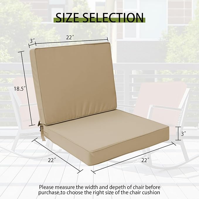 Outdoor Deep Seat Cushion Set 22" x 22", Water Repellent & Fade Resistant Cushion for Patio Furniture, Back & Seat Cushion with Removable Covers for Sofa, Couch, Beige