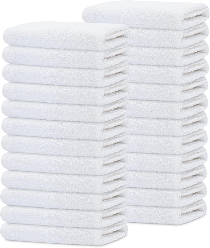 GOLD TEXTILES 48 Pack Economy White Washcloths Set (12x12 inches) - Cotton Blend Commercial Grade Cleaning Rags, Quick Drying & Soft Face Cloths, Fingertip Towels for Bathroom, Spa, Gym, and Kitchen