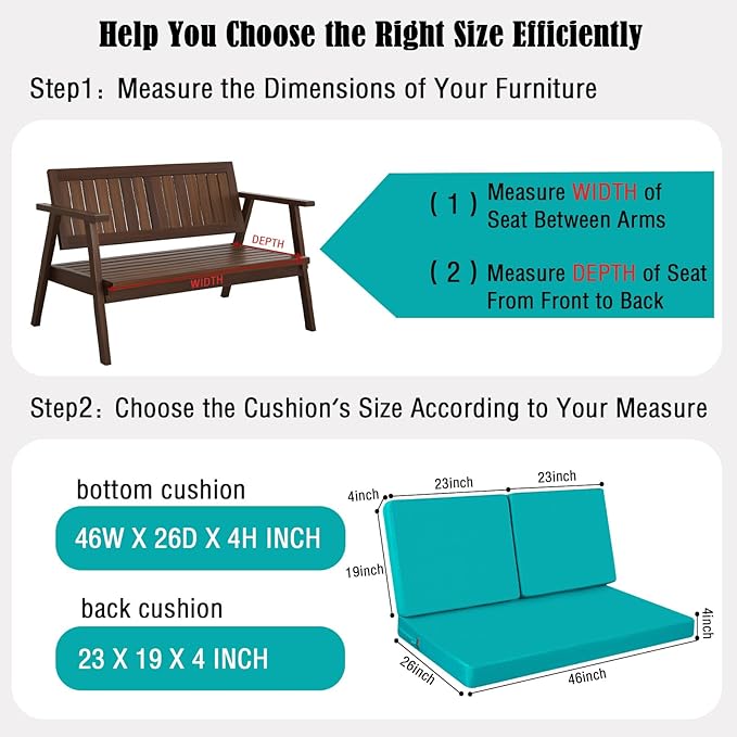 idee-home Outdoor Loveseat Cushions for Patio Furniture, 46" x 26", Patio Love Seat Sofa Cushions for Porch Garden Chair