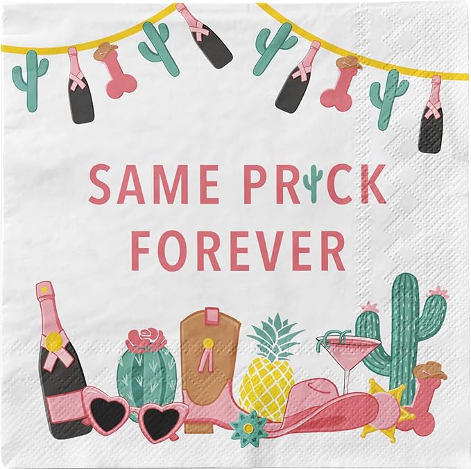 Bachelorette "Same Prick Forever" Tableware Pack: Disposable Paper Plates, Napkins and Cups Set for 20