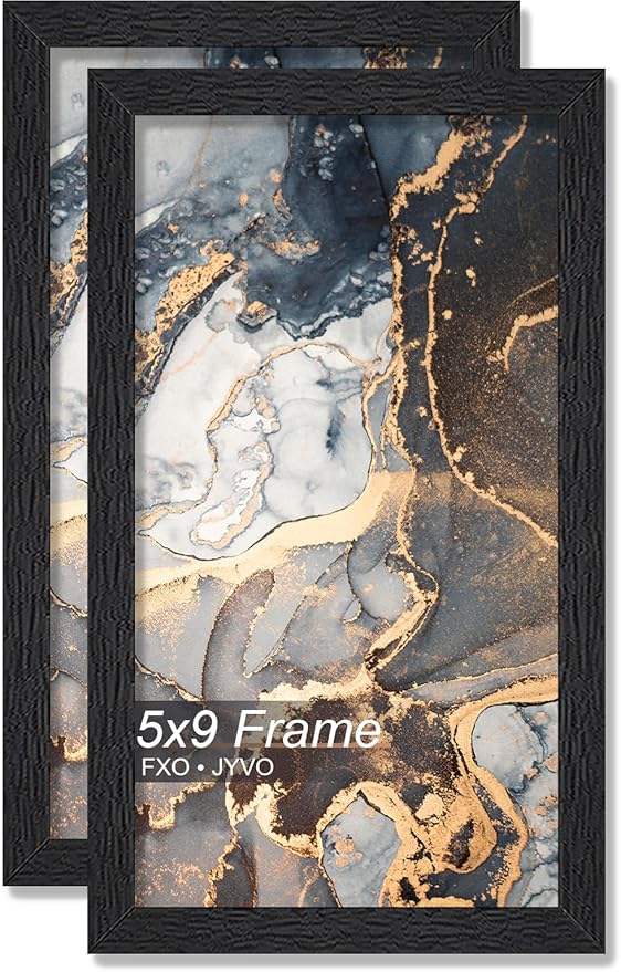 Engineered Wood 5x9 Picture Frame Set of 2, Black Frame for 5 x 9 Inch Picture Poster Photo, Light Weight 5 by 9 Frame with Wood-grain for Wall - 2 Pack/Black/5"x9"