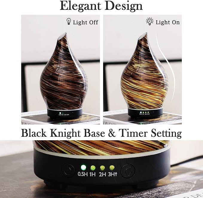 Porseme 150ml Essential Oil Diffuser Glass Color Changing Aroma Air Diffusers Aromatherapy Ultrasonic Cool Mist Humidifier 6 Running Hours Waterless Auto-Off for Sleeping Yoga Office Spa (Dark Golden)