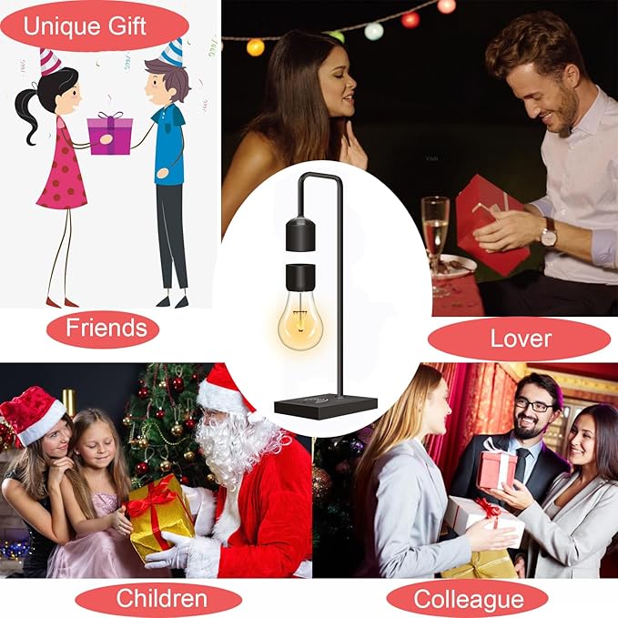 Magnetic Levitating 3 Colors Bulb Lamp with Wireless Charging Pad Levitation Floating Table Lamp LED Night Light for Bedroom Decoration Desk Toy Office Decor Christmas Gift