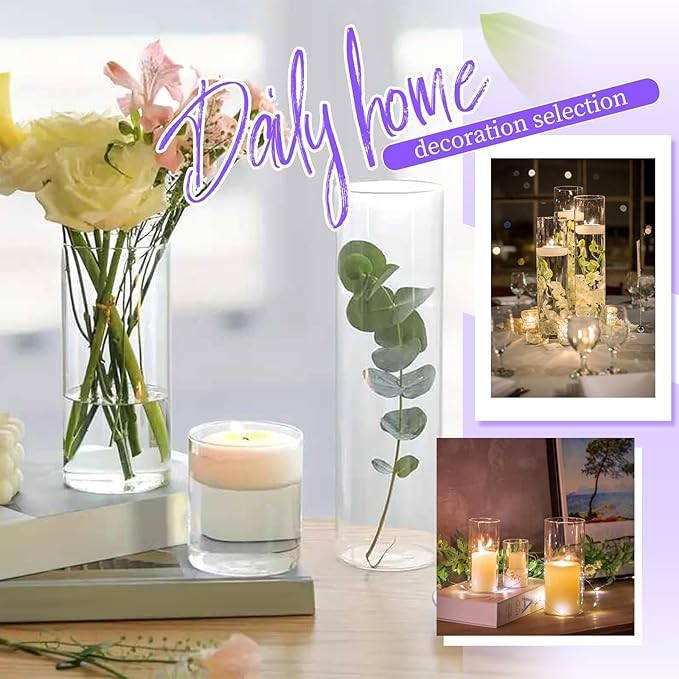 15 Pack Glass Cylinder Vases 10 Inch Tall Clear Flower Vase Bulk Glass Vases Hurricane Floating Candle Holder for Table Centerpiece Party Wedding Home Decor