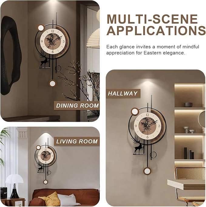 Wall Clocks for Apartment Decor Non Ticking Modern Large Clock Wall Decor Bedroom/Kitchen/Living Room Battery Operated Clock Brown Bamboo Patterns 27"*12"