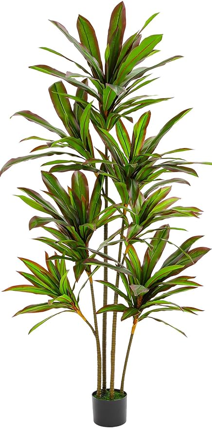 VIAGDO Dracaena Silk Plant Artificial 6ft Faux House Plants with Red Leaf Margin Fake Yucca Palm Trees in Pot Realistic Dragon Tree for Living Room Home Office Decor Indoor Outdoor