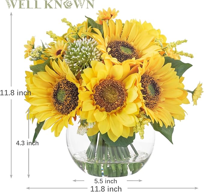 WELL KNOWN Sunflower Decor Arrangement as Table Centerpieces, Artificial Flowers in Vase for Home Decor Sunflower Centerpieces for Table and Kitchen Decor