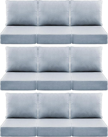 Luxury 6" Outdoor Cushions for Patio Furniture, 24x24x6 Thick Seat Cushion Set of 9, Fade Resistant Couch Chair Replacement Cushions High Density Wicker Chair Cushion w/Removable Cover Baby Blue