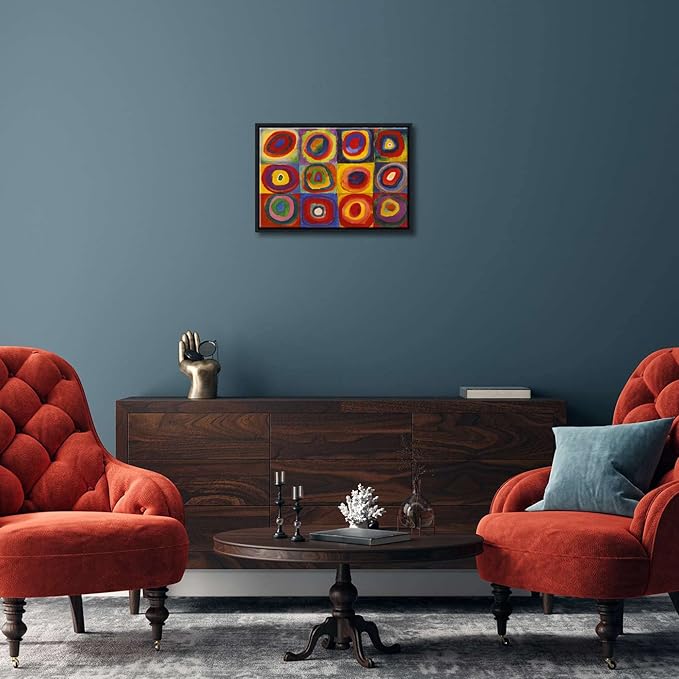 Wieco Art Framed Canvas Wall Art Squares with Concentric Circles of Wassily Kandinsky's Classical Famous Paintings Reproduction for Wall Decor Living Room Home Decorations