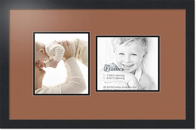 ArtToFrames Double-Multimat-108-771/89-FRBW26079 Collage Photo Frame Double Mat with 2-7.5x8.5 Openings and Satin Black Frame