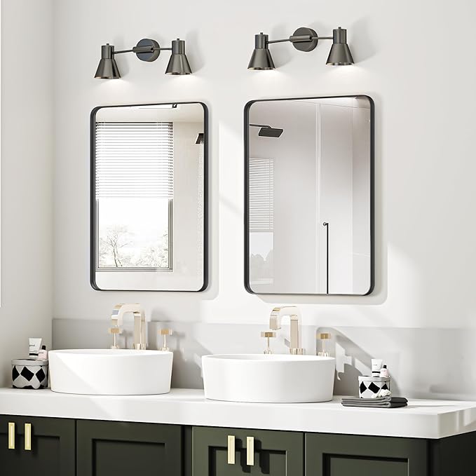 Bathroom Mirror 22x30 inch, Rustproof Aluminum Metal Framed Mirror for Wall, Matte Black Bathroom Vanity Mirror, Shatterppoof Mirror, Living Room, Hanging or Leaning Horizontal or Vertical