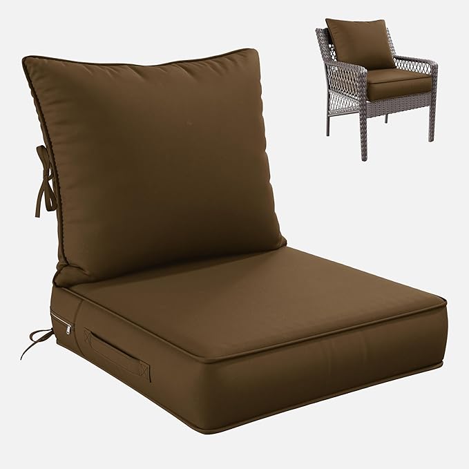 Premium Outdoor Seat Cushion Chair Cushions for Patio Furniture 24 L X 24 W X 5 H Waterproof & Fade Resistant Deep Seat and Backrest Cushion Set with Removable Covers for Chair, Sofa