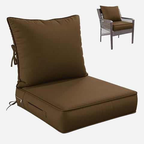 Premium Outdoor Seat Cushion Chair Cushions for Patio Furniture 24 L X 24 W X 5 H Waterproof & Fade Resistant Deep Seat and Backrest Cushion Set with Removable Covers for Chair, Sofa