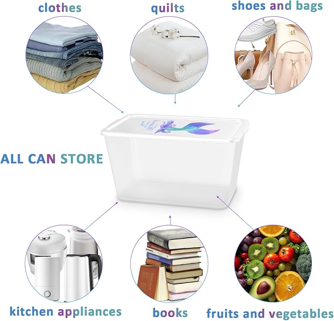 Storage Totes with Lids - Made in USA 14.5-Gallon (58-Quart) 4-Pack storage bins with lids plastic storage containers large storage boxes for Organizer Mermaid White/Clear