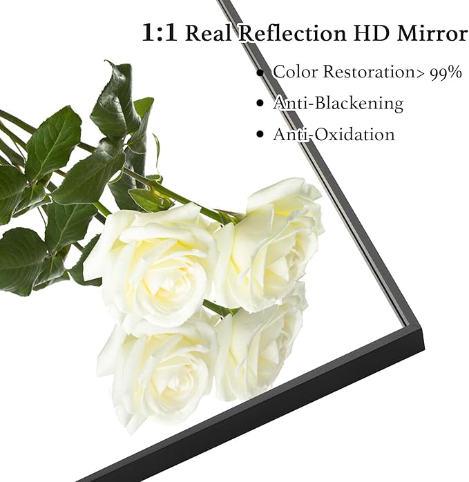 30x48 Inch Black Bathroom Mirror, Copper-Free Mirror, Aluminum Alloy Frame Vanity Mirror, Rectangle Wall Mounted Mirror, Modern Mirror for Bedroom/Living Room/Porch Horizontal or Vertical