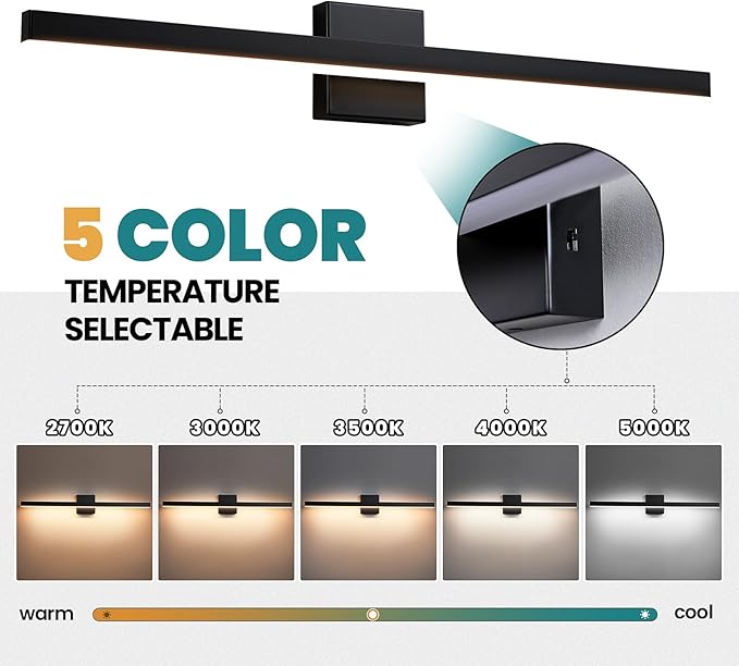 KAISITE Modern Bathroom Vanity Light - Black LED Bar Vanity Light Fixture Over Mirror, 32 Inch, Dimmable, 5CCT