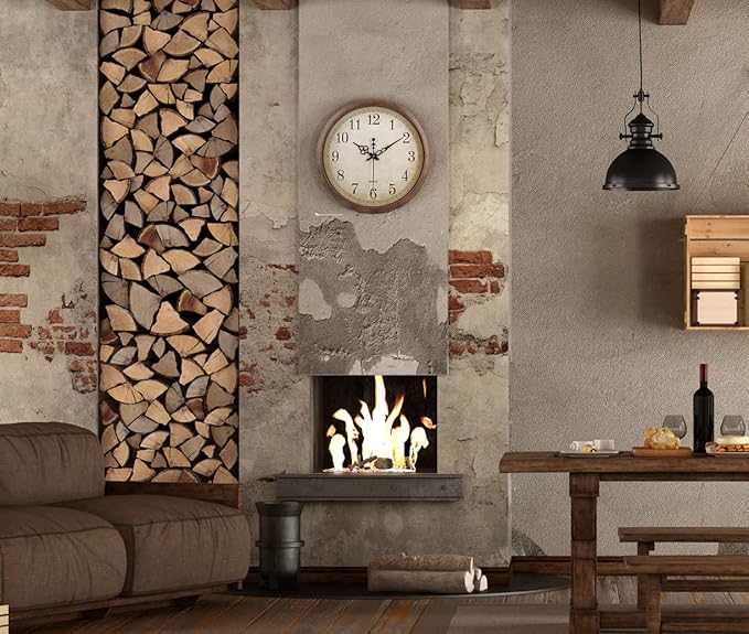 Bernhard Products Vintage Brown Wall Clock Silent Non Ticking 16 Inch Extra Large Quality Quartz Battery Operated Round Decorative Easy to Read for Home Kitchen Living/Dining Room Bedroom Office