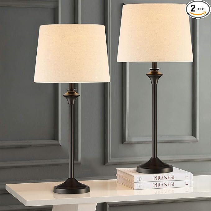Maxax Table Lamps Set of 2 for Living Room, Buffet Lamps Black Nightstand Lamps with Fabric Shade 26" Bedside Desk Lamps for Bedroom, Living Room, Office, Kids Room