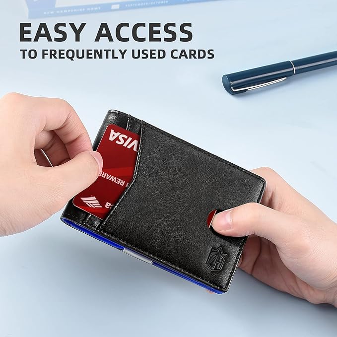 Zitahli Slim Wallet for Men Gifts 12 Card Slots ID Window With Money Clip Minimalist RFID Front Pocket Bifold Leather Small Thin Gift Box Dad Birthday Christmas Regalos Hombres