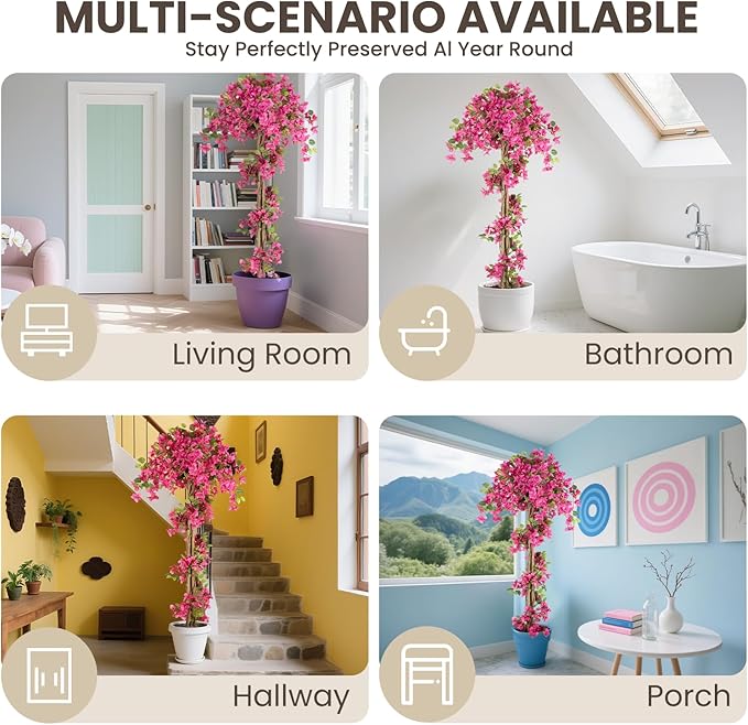 Romantic Season 6FT Artificial Bougainvillea Tree, Faux Silk Bougainvillea Plant with Pot for Indoor Outdoor Decor, Tall Fake Tropical Tree for Home, Office, Patio, Balcony, Wedding Decoration