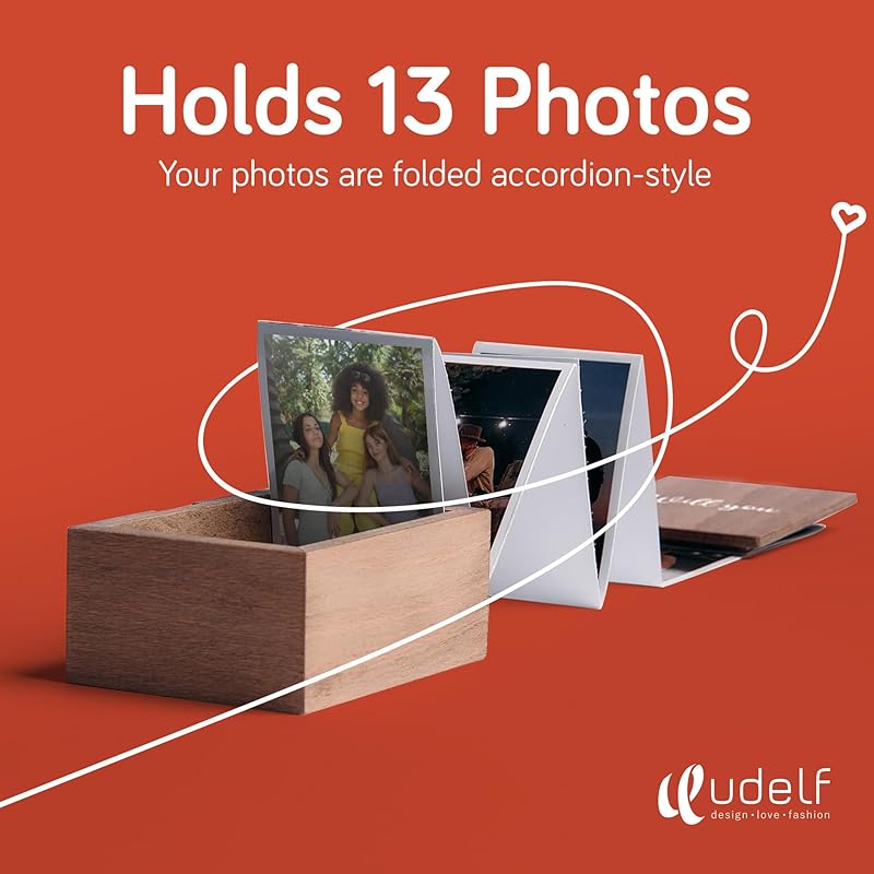 udelf Personalized Wooden Photo Box Gift with Accordion Picture Pull Out | Custom Photo Album Box | Picture Box Gift for Bridesmaid and Maid of Honor Proposal I Holds 14 Photo Prints, 3"x2"