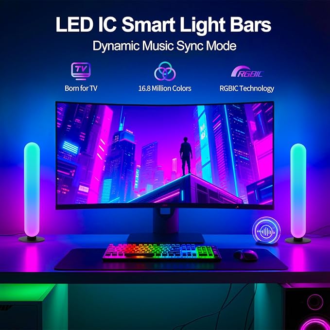 RGB Light Bar,Smart LED Light Bar for Room,16 Million Colors,Three Control Modes,Dynamic Music Sync Mode,213 Preset Modes,USB Interface