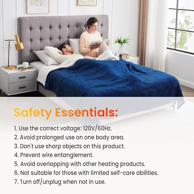 WOOMER Electric Heated Blanket Queen Size, Soft Flannel Fast Heating Blanket with Multi-Color Option, 84"x 90", 10 Heating Levels & 0.5-12H Auto Off, Over-Heat Protection