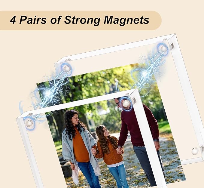 AMEITECH 5x5 Acrylic Picture Frame 2 Pack, Clear Double Sided Frameless Photo Frame with Magnetic, Free Standing Desktop Acrylic Frame Display, Lucite Frame with Gift Box Package