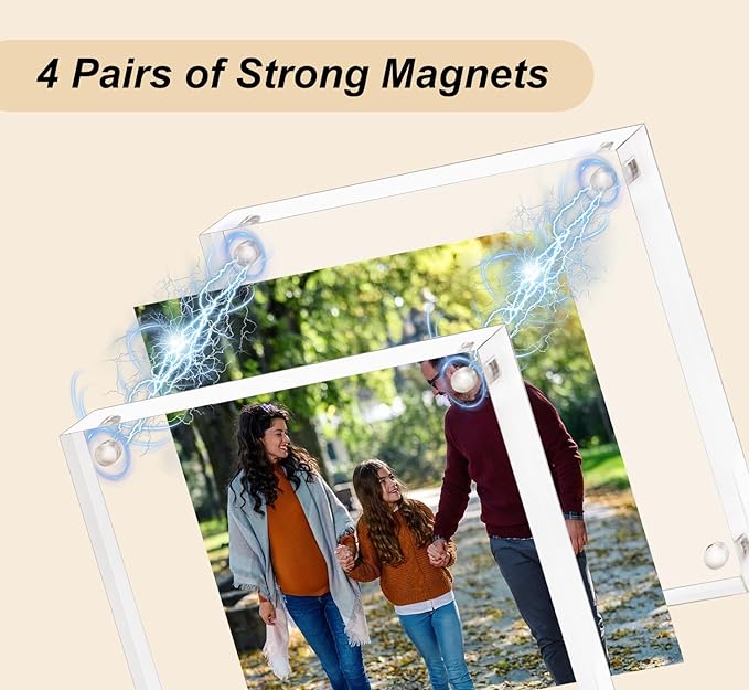 AMEITECH Acrylic Picture Frame 8x8-2 Pack, Clear Double Sided Frameless Photo Frame with Magnetic, Free Standing Desktop Acrylic Frame Display, Lucite Frame with Gift Box Package, 12+12mm Thickness
